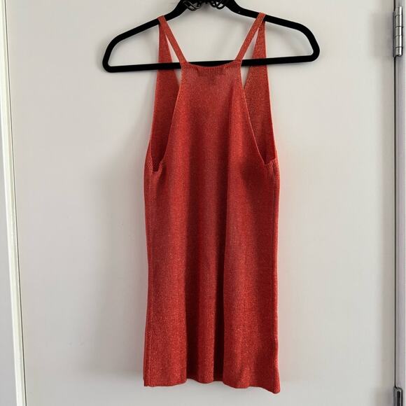 New Ann Taylor Rust Orange Metallic Sleeveless Knit Blouse Tank Top Women's sz L - Picture 2 of 4